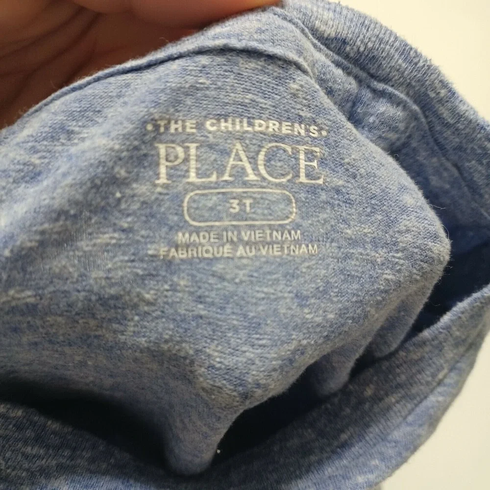 The Childrens Place T-Shirt Boys 3T Blue Tricera-Boss Long Sleeve Crew Neck Tee